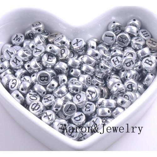 7x4mm 200PCs Mixed silver Acrylic Russian Alphabet/Letter Flat Round Beads For Jewelry Making YKL0375X