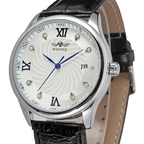 Fashion New Winner Top Brand Business Men Automatic Wrist Watches Leather Dress Male Mechanical Calendar Date Clock Montre Homme