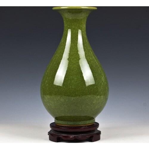 Jingdezhen ceramic vase kiln crack glaze okho spring open piece of jun porcelain green Ceramic furnishing articles