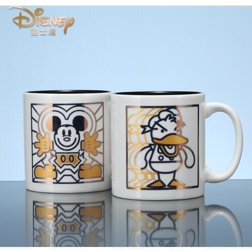 Disney Ceramic Mug Creative Cartoon Mickey Mouse Donald Duck Fashion Water Cup Mickey Cup 500ML With Lid Spoon Christmas Gifts