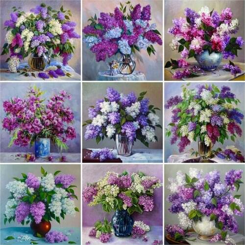 Evershine 5D DIY Diamond Mosaic Lilac Diamond Painting Flower Cross Stitch Kits Vase Embroidery Sale Home Decoration