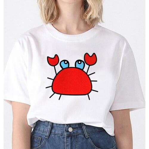 Women Cute Crab Cartoon Prined T-shirt Summer Short Sleeve O-neck Women Tops Tshirt Casual Tees Lady Aesthetic