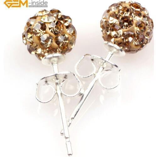 Gem-inside 6mm Fashion Crystal Beads White Pave Shining Stainless Steel Stud Earring DIY Jewelry Gift For Christmas