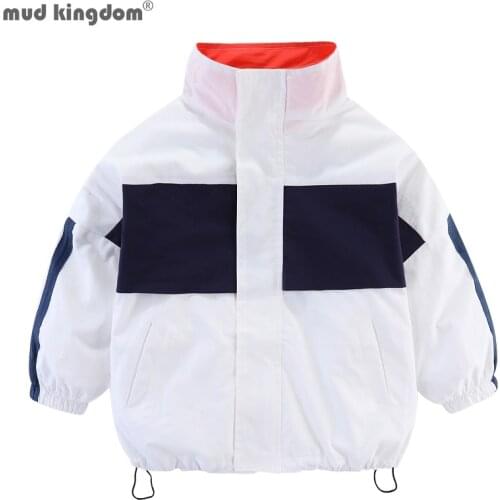 Mudkingdom Fashion Boys Girls Jackets High Neck Zip Up White Black Patchwork Coat Unisex Outerwear Kids Clothes Spring Autumn