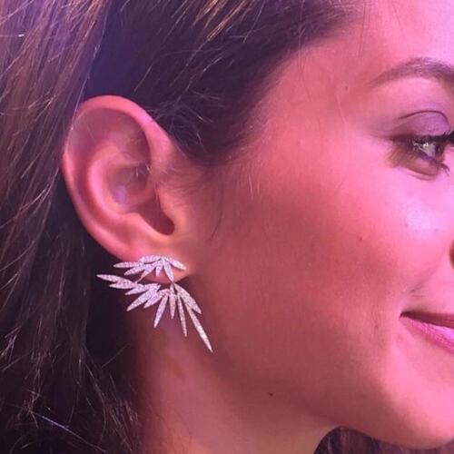 HIBRIDE Hot Selling Cubic Zirconia Pave Setting Earrings for Women Leaf Shape Bridal Stud Earrings brincos para as mulheresE-217