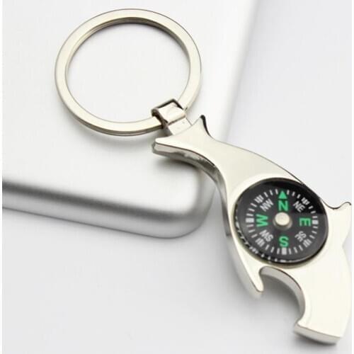 Metal Beer Kitchen Tool Keychain Creative Dolphin With Compass Bottle Opener Practical Purse Bag Buckle Key Ring SN3593