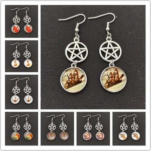 Fashion glamour girl fox earrings from the stars, flower and fox handmade earrings, jewelry gifts for beautiful girls