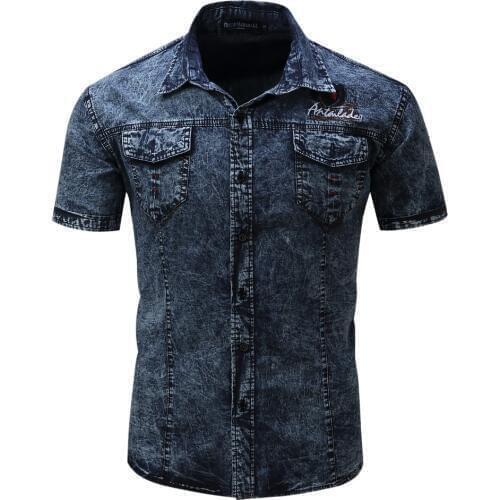 Brand New Shirt Men Short Sleeve Denim Shirt Mens Casual Dress Male Jean Shirts High Quality wearing