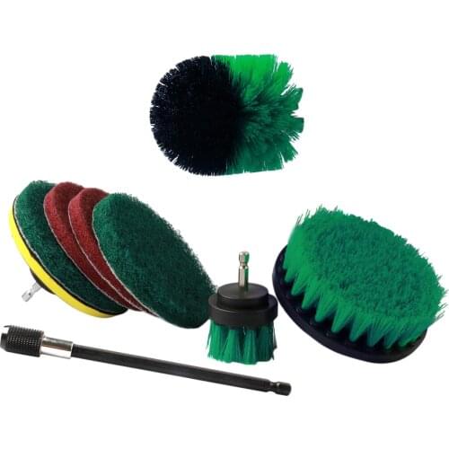 9Pcs Drill Brush Attachment Kit Power Scrubber Drill Brushes with 6 inch Long Reach Extension for Cleaning Bathroom, Kitchen, Ga