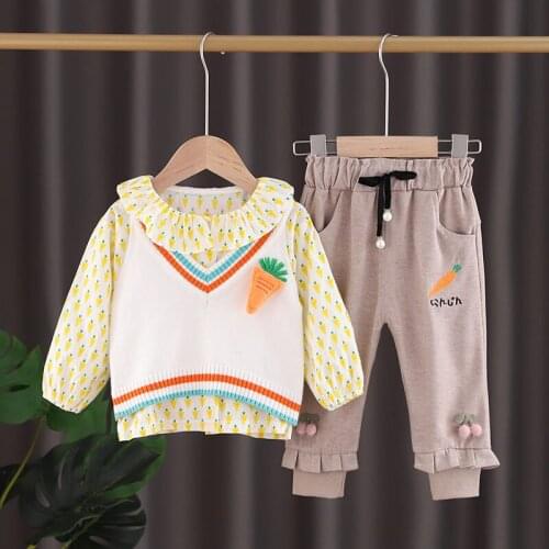 New Autumn Trendy Children Clothes Baby Girls printe Cartoon Vest Plaid Shirt Pants Spring Kids Clothing Infant Casual Tracksuit