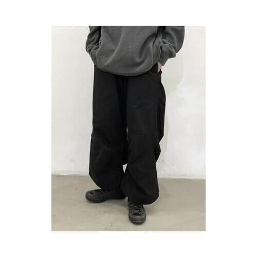 New Men and women design sense sickle-shaped casual trousers new wide-legged Black straight-tube overalls