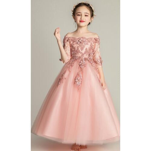 Off Shoulder Girl Dress Kids Girl Party Princess Gowns Lace Flower Girl Dresses for Wedding Kids Girl First Communion Gown