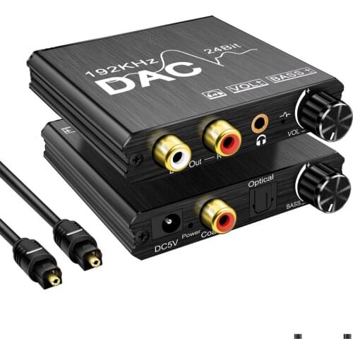 Audio Converter Digital To Optical Fiber Analog Adapter Converter With Bass And Volume Adjustment For PS5 DVD TV Home Theater