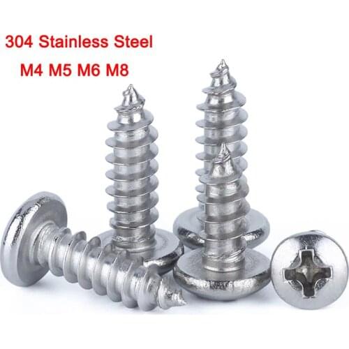 304 Stainless Steel GB845 Phillips Self-tapping Wood Screws Cross Recessed Round Head Screws Pan Head M4 M5 M6 M8