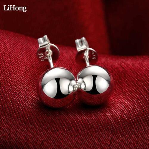 2019 New 925 Sterling Silver 6/8/10mm Smooth Ball Round Stud Earrings for Women Jewelry Wedding Gifts