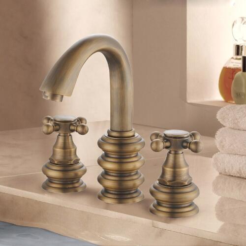 Bathroom solid Brass Antique copper Dual Handles Basin Faucet Deck Mount 3 holes Hot and Cold Basin Mixer Tap faucet