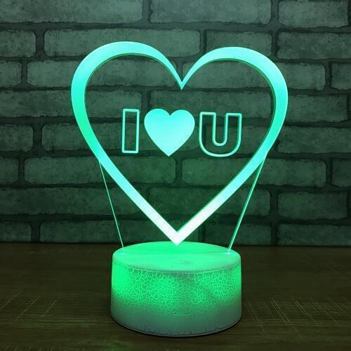 Valentines Day Love Lamp Colorful Led Visual 3d Bedside Creative Gift Night Light White base Lovely 7 color change 3D Lamp