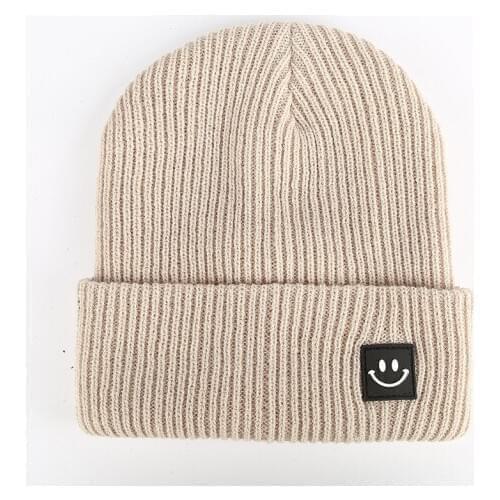 Solid Color Versatile Childrens Autumn and Winter Cold Proof Outdoor Knitted Boys Girls Smiling Face Hat