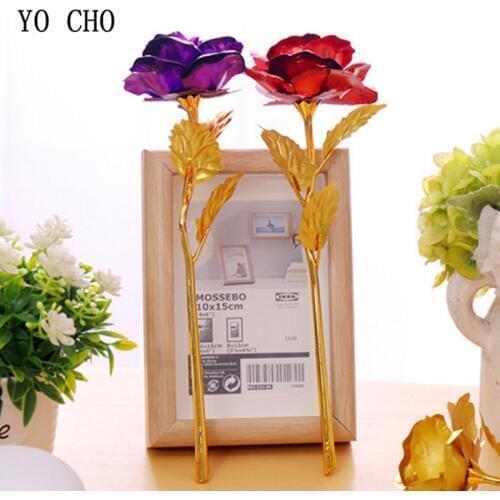 YO CHO DIY Gold Foil Rose Wedding Decoration Beautiful Flower Rose Valentines Day Gift Artificial Flower For Mother Wife Lover