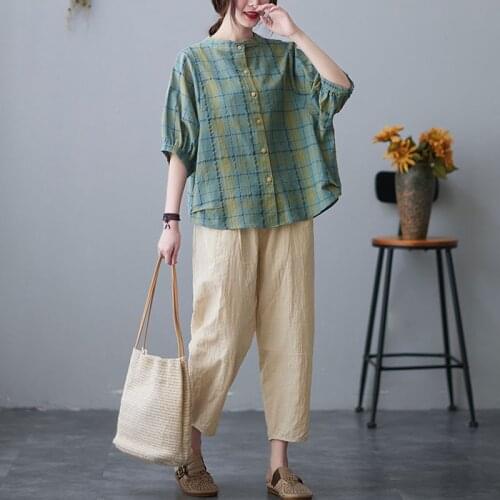 Women Cotton Linen Casual Shirts And Harem Pants New Arrival 2021 Summer Vintage Style Loose Female 2 Piece Sets S3621