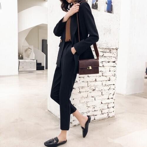 New Blazers Pants Suit black Simple 2 two Piece Set Long Slim Jacket + Pants slim blazers ladies office outfit LX2147