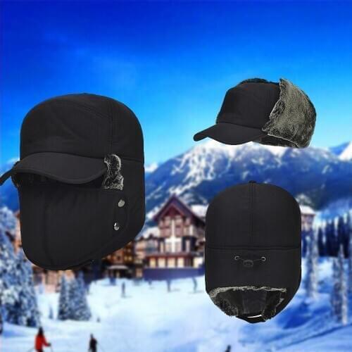 Winter Solid Bomber Hats Unisex Thickening Plush Button Men Cap Warm Thick Windproof Multipurpose Unisex Ski Mask Bomber Cap