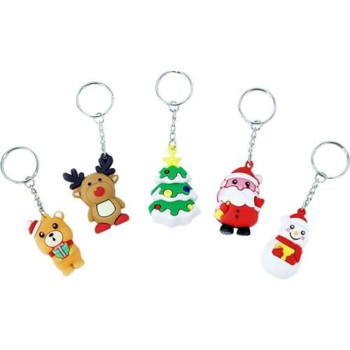 1Pcs Cartoon Cute Christmas Theme PVC Silicone Key Ring Party Favors Fashion Creative Keychain Pendant Festive Party Supplies