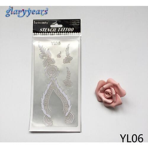 1 Piece Temporary Women Men Body Art Flowers Pattern Template Tattoo YL06 Glitter Laser Henna Tattoo Tatoo Sticker Glue Stencils