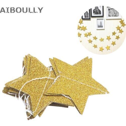 2M Gold Glitter Wall Hanging Paper Star Garlands Birthday String Chain Wedding Party Banner Handmade Children Room Home Decor