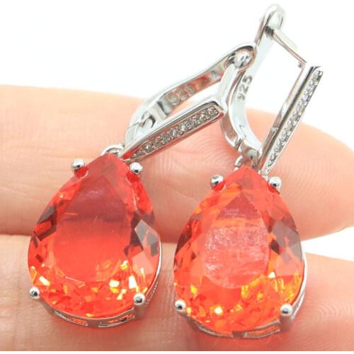 35x21mm Beautiful Heart Shape Created Golden Citrine Bright Zircon For Woman Wedding Silver Dangle Earrings Daily Wear
