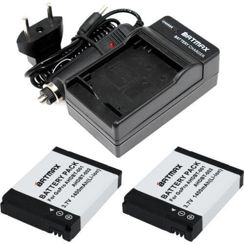 1400mAh Batteries (2-Pack) and Charger Kit for GoPro HD HERO2 and GoPro AHDBT-001, AHDBT-002o Hero 2