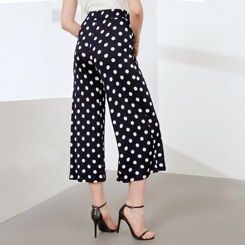 Silk Wide Leg Pants Womens New Round Dot Mulberry Silk Knitted Slim Capris Loose Large Casual Pants Summer