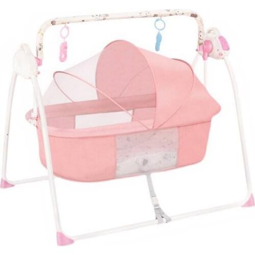 Baby Electric Rocking Cradle with Mosquito Net, Foldable Newborn BB Swing Bed