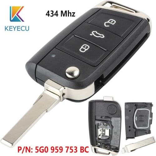 KEYECU Aftermarket Remote Key Fob 434MHz ID48 Chip for Volkswagen MQB Golf VII MK7,Skoda Octavia A7 2017 P/N: 5G0 959 753 BC