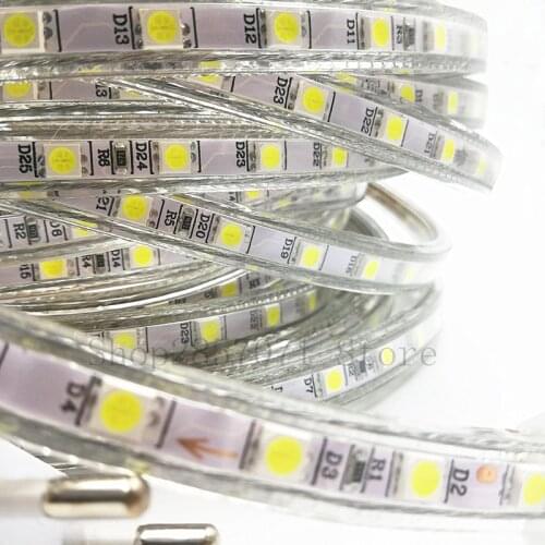 220V 5050 Flexible Led Strip Light 1M/2M/3M/4M/5M/6M/7M/8M/9M/10M/15M/20M+Power Plug,60leds/m IP65 Waterproof led Ribbon