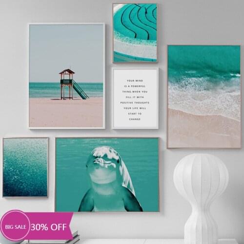 Dolphin Beach Fish Quotes Mural Nordic Posters and Prints Living Room Picture Mural Decorative Art Canvas Painting