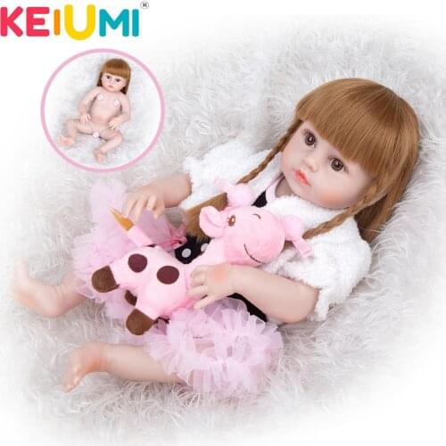 KEIUMI 19 inch Full Silicone Lovely Reborn Baby Dolls Long Hair Reborn Baby Girl Doll Toys The best Birthday Gifts For Childrens