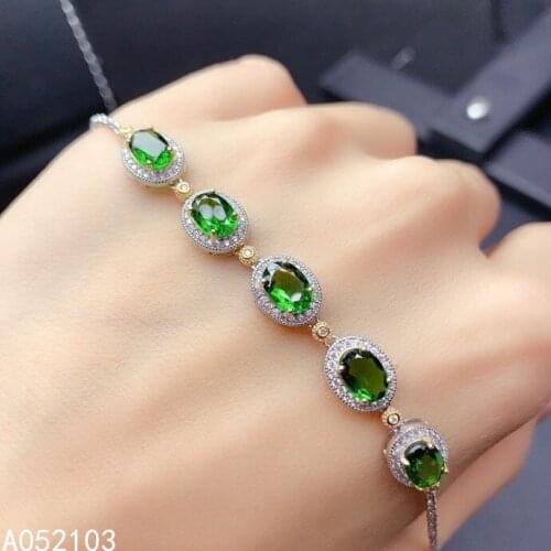 KJJEAXCMY fine jewelry 925 sterling silver inlaid natural diopside Womens fresh elegant two color gem bracelet support check