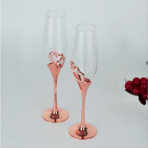 Beautiful crystal diamond Love heart champagne glass Premium romantic couple wine glasses knot wedding Christmas gift ideas