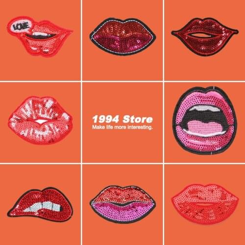 Red Sequin Patches For Jackets Backpack Fashion Sexy Lips Mouth Embroidery Patch Clothes Decoration Badges Ironing Applications