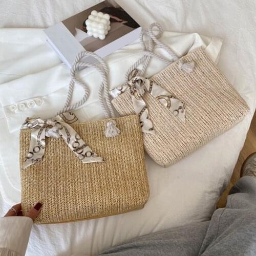 Summer Straw Bags For Wome 2021 Handmade Handbags Female New High Capacity Bag Fashion Straw bag Simplicity Silk Scarf Tote Bag