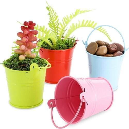 Small Metal Buckets Mini Plant Pot Garden for Party Favor, Wedding, Candy Box, Votive Candles, Mini Plant Pot Garden Container