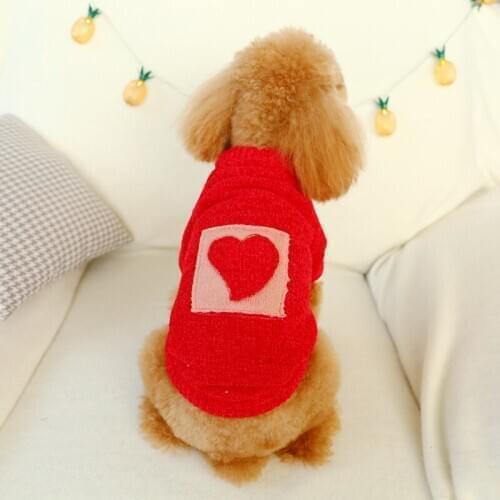 Autumn Winter Warm Pet Dog Soft Sweater for Small Cats Dogs Puppies Bichon Yorkie Comfortable Pet Red Heart Pattern Knit Sweater