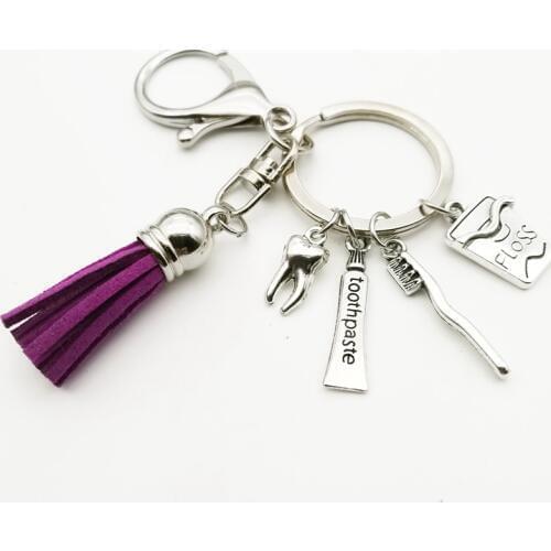 Fashion Charm Tassel Life Toothbrush Toothpaste Floss Bag Creative Lobster Keychain Jewelry Silver Plated Women Keychain Pendant