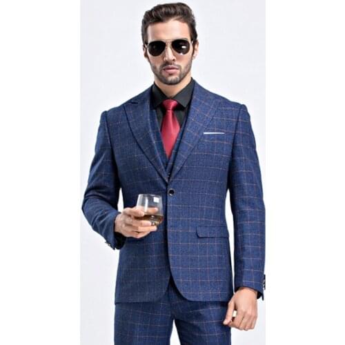 2020 Mens Business Plaid Slim fit Classic Male Suits Blazers Luxury Suit Men Two Buttons jacket vest pant S- 4XL 959