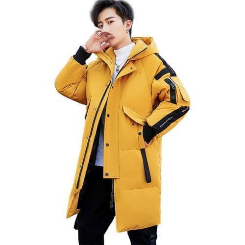 Winter down Jacket Mens White Duck down Outdoor Wind-Resistant Warm Hooded Popular Brand Mens Workwear Handsome Mid-length