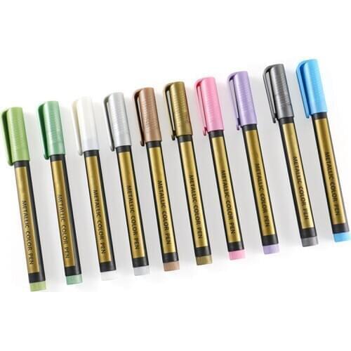 Set of 10PCS Color Metallic Paint Marker Pens Metallic Sheen Glitter Calligraphy Arts DIY For Paper Cardstock DIY Photo Album