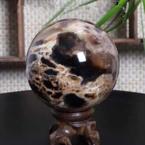 Natural Crystal Gray Black Stone Opal Sphere Quartz Ball Point Healing Feng Shui Room Decoration