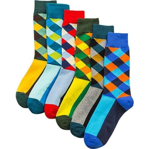 Socks Men British Wind Grid Lattice Cotton Sock Men Funny Happy Sock Unisex Women Creative Paragraph Tube Socks Breathable Meias