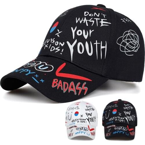 New Unisex Baseball Cap Adjustable Black White Color Printing Graffiti Snapback Caps For Women Men Hip Hop Sun Hat Breathable
